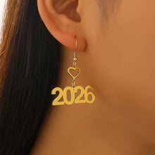 Load image into Gallery viewer, 2026 New Year Number 2026 Earrings Colorful Geometric Hollowed Earrings Female Ear Accessories New Year Jewelry Gift Women Men
