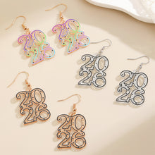 Load image into Gallery viewer, 2026 New Year Number 2026 Earrings Colorful Geometric Hollowed Earrings Female Ear Accessories New Year Jewelry Gift Women Men
