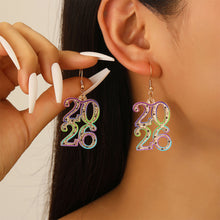 Load image into Gallery viewer, 2026 New Year Number 2026 Earrings Colorful Geometric Hollowed Earrings Female Ear Accessories New Year Jewelry Gift Women Men

