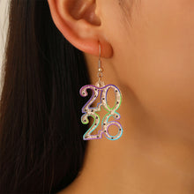 Load image into Gallery viewer, 2026 New Year Number 2026 Earrings Colorful Geometric Hollowed Earrings Female Ear Accessories New Year Jewelry Gift Women Men
