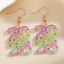 Load image into Gallery viewer, 2026 New Year Number 2026 Earrings Colorful Geometric Hollowed Earrings Female Ear Accessories New Year Jewelry Gift Women Men
