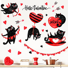 Load image into Gallery viewer, Black Cat Heart Shaped Wall Stickers Home Wall Decoration Restaurant Window Stickers Valentine's Day Atmosphere Decoration
