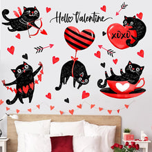 Load image into Gallery viewer, Black Cat Heart Shaped Wall Stickers Home Wall Decoration Restaurant Window Stickers Valentine's Day Atmosphere Decoration
