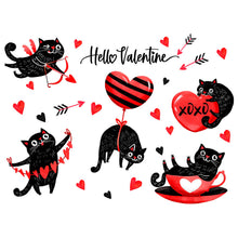 Load image into Gallery viewer, Black Cat Heart Shaped Wall Stickers Home Wall Decoration Restaurant Window Stickers Valentine's Day Atmosphere Decoration
