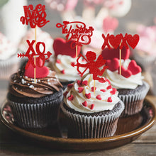 Load image into Gallery viewer, 12Pcs Valentine's Day Red Cake Topper Inserts Dessert Baking Supplies Bakeware Heart Shaped Cake Toppers Festival Party Atmosphere Decoration
