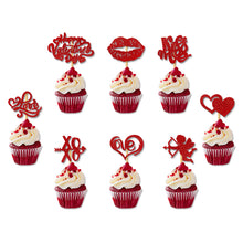 Load image into Gallery viewer, 12Pcs Valentine's Day Red Cake Topper Inserts Dessert Baking Supplies Bakeware Heart Shaped Cake Toppers Festival Party Atmosphere Decoration
