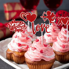 Load image into Gallery viewer, 12Pcs Valentine's Day Red Cake Topper Inserts Dessert Baking Supplies Bakeware Heart Shaped Cake Toppers Festival Party Atmosphere Decoration
