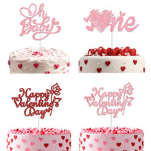 Load image into Gallery viewer, Valentine's Day Red Cake Topper Inserts Golden Glitter Dessert Baking Supplies Bakeware Festival Party Atmosphere Decoration
