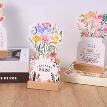 Load image into Gallery viewer, 2026 New Year Fashion Flower Calendar Wooden Platform Calendar Notepad Memo Creative Calendar Festival Gift
