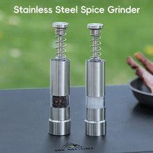 Load image into Gallery viewer, Stainless Steel Pepper Grinder Manual Pepper Mill Push Down Spice Grinder Clear View Camping Picnic BBQ Outdoor Kitchen Essential Tabletop Dining Accessory

