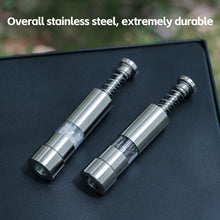 Load image into Gallery viewer, Stainless Steel Pepper Grinder Manual Pepper Mill Push Down Spice Grinder Clear View Camping Picnic BBQ Outdoor Kitchen Essential Tabletop Dining Accessory
