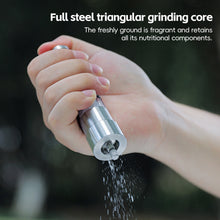 Load image into Gallery viewer, Stainless Steel Pepper Grinder Manual Pepper Mill Push Down Spice Grinder Clear View Camping Picnic BBQ Outdoor Kitchen Essential Tabletop Dining Accessory
