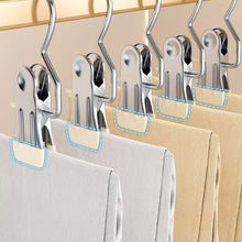 Load image into Gallery viewer, 10Pcs Stainless Steel Multifunctional Clothes Clips with Hooks Portable Hanging Clothespins Pants Storage &amp; Drying Clips for Home Wardrobe Laundry Organizer
