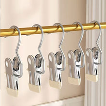 Load image into Gallery viewer, 10Pcs Stainless Steel Multifunctional Clothes Clips with Hooks Portable Hanging Clothespins Pants Storage &amp; Drying Clips for Home Wardrobe Laundry Organizer
