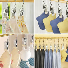 Load image into Gallery viewer, 10Pcs Stainless Steel Multifunctional Clothes Clips with Hooks Portable Hanging Clothespins Pants Storage &amp; Drying Clips for Home Wardrobe Laundry Organizer
