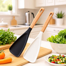 Load image into Gallery viewer, Multi Function Silicone Cooking Spatula Spoon Wooden Handle Non BPA Kitchen Tool For Frying Mixing Serving Nonstick Cookware
