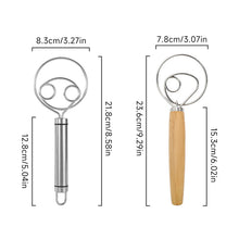 Load image into Gallery viewer, Danish Dough Whisk Stainless Steel Bread Dough Mixer With Wooden Handle For Sourdough Pizza Cake Pastry Baking Kitchen Tools
