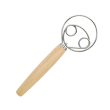 Load image into Gallery viewer, Danish Dough Whisk Stainless Steel Bread Dough Mixer With Wooden Handle For Sourdough Pizza Cake Pastry Baking Kitchen Tools
