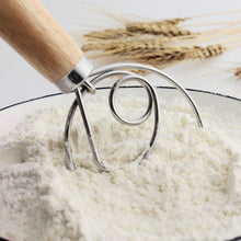 Load image into Gallery viewer, Danish Dough Whisk Stainless Steel Bread Dough Mixer With Wooden Handle For Sourdough Pizza Cake Pastry Baking Kitchen Tools
