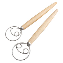 Load image into Gallery viewer, Danish Dough Whisk Stainless Steel Bread Dough Mixer With Wooden Handle For Sourdough Pizza Cake Pastry Baking Kitchen Tools
