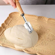 Load image into Gallery viewer, Dough Bread Pastry Cutter Wooden Handle Curved Baguette Toast Slicer 5 Blades Stainless Steel Baking Accessory For Bakers
