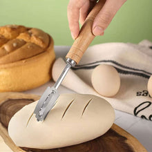 Load image into Gallery viewer, Dough Bread Pastry Cutter Wooden Handle Curved Baguette Toast Slicer 5 Blades Stainless Steel Baking Accessory For Bakers
