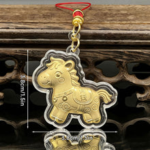 Load image into Gallery viewer, 1PC 2026 Zodiac Horse Imitation Gold Foil Lucky Charm Keychain Phone Chain Key Ring Souvenir New Year Wealth Gift
