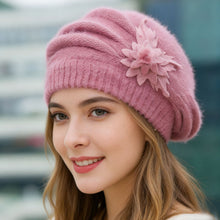 Load image into Gallery viewer, Autumn Winter Thickened Warm Knitted Wool Beret Flower Hat DIY Accessories Soft Pure Color Mom Hat For Women
