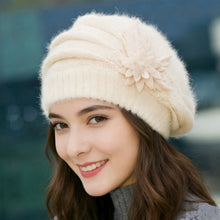 Load image into Gallery viewer, Autumn Winter Thickened Warm Knitted Wool Beret Flower Hat DIY Accessories Soft Pure Color Mom Hat For Women
