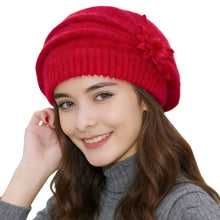 Load image into Gallery viewer, Autumn Winter Thickened Warm Knitted Wool Beret Flower Hat DIY Accessories Soft Pure Color Mom Hat For Women
