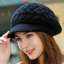 Load image into Gallery viewer, Retro Winter Warm Knit Hat For Women Double Soft Lining Wide Visor Brim High Elastic Slouchy Beanie Fashion Ski Running Camping Cap
