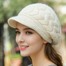 Load image into Gallery viewer, Retro Winter Warm Knit Hat For Women Double Soft Lining Wide Visor Brim High Elastic Slouchy Beanie Fashion Ski Running Camping Cap
