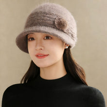 Load image into Gallery viewer, Women Winter Mom Hat Warm Knitted Lined Bucket Cap Foldable Short Brim Travel Friendly Outdoor Casual Hat
