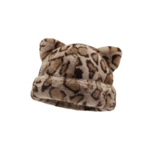 Load image into Gallery viewer, Winter Leopard Print Plush Hat Women Cute Cat Bear Ear Plush Bucket Beanie Retro Warm Ear Protection Fisherman Cap
