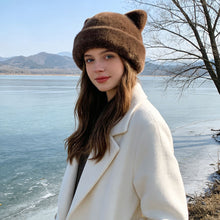 Load image into Gallery viewer, Winter Leopard Print Plush Hat Women Cute Cat Bear Ear Plush Bucket Beanie Retro Warm Ear Protection Fisherman Cap
