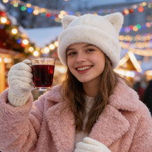 Load image into Gallery viewer, Winter Leopard Print Plush Hat Women Cute Cat Bear Ear Plush Bucket Beanie Retro Warm Ear Protection Fisherman Cap
