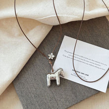 Load image into Gallery viewer, Ins Fashion Tassel Horse Pendant Necklace Minimalist Metallic Cartoon Flower Long Adjustable Sweater Chain Silver Plated Snake Wax Rope Choker For Women Party Travel Accessory
