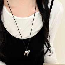 Load image into Gallery viewer, Ins Fashion Tassel Horse Pendant Necklace Minimalist Metallic Cartoon Flower Long Adjustable Sweater Chain Silver Plated Snake Wax Rope Choker For Women Party Travel Accessory
