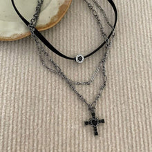 Load image into Gallery viewer, Personalized Gothic Punk Y2K Vintage Star Heart Black Cross Pendant Double Layer Multi Layer Bead Chain Necklace For Men Women Lovers Rock Party Grunge EMO Fashion Trend Charm Jewelry
