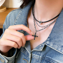 Load image into Gallery viewer, Personalized Gothic Punk Y2K Vintage Star Heart Black Cross Pendant Double Layer Multi Layer Bead Chain Necklace For Men Women Lovers Rock Party Grunge EMO Fashion Trend Charm Jewelry
