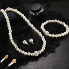 Load image into Gallery viewer, 3 Pcs Imitation White Pearl Jewelry Set Silver Color Crystal Rhinestone Necklace Bracelet Stud Earrings Elegant Bridal Luxury Women Birthday Party Gift
