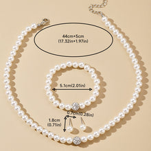 Load image into Gallery viewer, 3 Pcs Imitation White Pearl Jewelry Set Silver Color Crystal Rhinestone Necklace Bracelet Stud Earrings Elegant Bridal Luxury Women Birthday Party Gift
