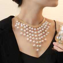Load image into Gallery viewer, Trendy Vintage Multi Layer Long Pearl Tassel Necklace Imitation Pearl Bead Exaggerated Elegant Collarbone Chain Choker For Women Party Wedding Jewelry Gift
