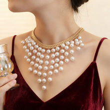 Load image into Gallery viewer, Trendy Vintage Multi Layer Long Pearl Tassel Necklace Imitation Pearl Bead Exaggerated Elegant Collarbone Chain Choker For Women Party Wedding Jewelry Gift
