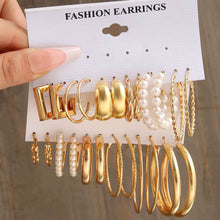 Load image into Gallery viewer, Earring Sets For Women Trendy Vintage Bohemian Geometric C Shaped Big Circle Hoop Stud Pearl Zircon Daily Party Fashion Jewelry Gifts
