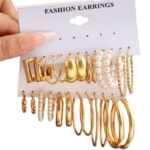Load image into Gallery viewer, Earring Sets For Women Trendy Vintage Bohemian Geometric C Shaped Big Circle Hoop Stud Pearl Zircon Daily Party Fashion Jewelry Gifts
