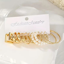 Load image into Gallery viewer, Earring Sets For Women Trendy Vintage Bohemian Geometric C Shaped Big Circle Hoop Stud Pearl Zircon Daily Party Fashion Jewelry Gifts
