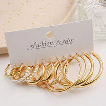 Load image into Gallery viewer, Earring Sets For Women Trendy Vintage Bohemian Geometric C Shaped Big Circle Hoop Stud Pearl Zircon Daily Party Fashion Jewelry Gifts
