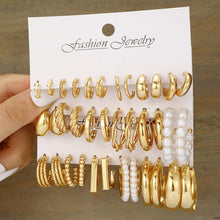 Load image into Gallery viewer, Earring Sets For Women Trendy Vintage Bohemian Geometric C Shaped Big Circle Hoop Stud Pearl Zircon Daily Party Fashion Jewelry Gifts
