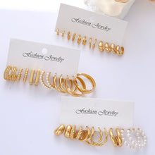 Load image into Gallery viewer, Earring Sets For Women Trendy Vintage Bohemian Geometric C Shaped Big Circle Hoop Stud Pearl Zircon Daily Party Fashion Jewelry Gifts
